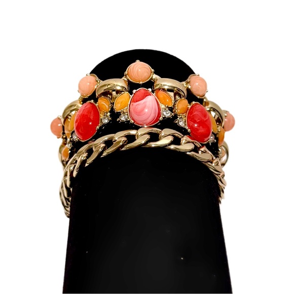 LEE ANGEL for NEIMAN MARCUS | Double Strand Pink & Gold Statement Bracelet | NWT - Picture 1 of 6